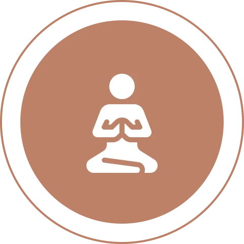 Meditation icon with a brown circle background.