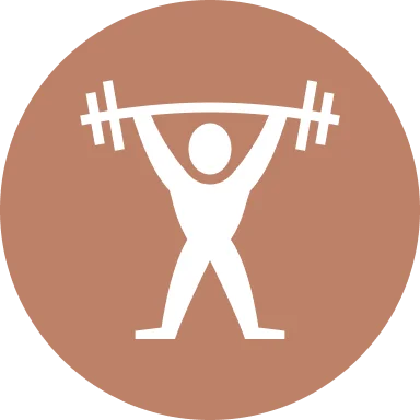 Person lifting weights icon on brown background.